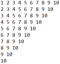 algorithme python qui affiche un triangle de nombres inversé