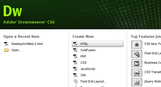 dreamweaver-cs6-new.png : Dreamweaver has evolved with the technologies of the internet. It now offers the possibility of designing style sheets. Links with databases have also been improved as well as the loading of files on the hosting servers. It also proposes the use of embedded models of web pages, in a proprietary format.