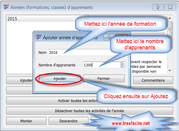 groupe d'apprenant FET timetable : Catégorie: Ensemble de groupes qui peuvent avoir des activités simultanément. Classe (division de la première catégorie): Un ensemble d'étudiants qui rencontrent (presque toujours) les mêmes activités. FET éviter d'utiliser le terme de classe, parce que ce terme est utilisé différemment dans le langage familier. Selon le contexte, les élèves disent qu'il visite la classe A ou la classe 1 ou la classe 1A. Dans cet exemple, FET appellera 1 comme année, A comme division d'une catégorie et 1A comme groupe.