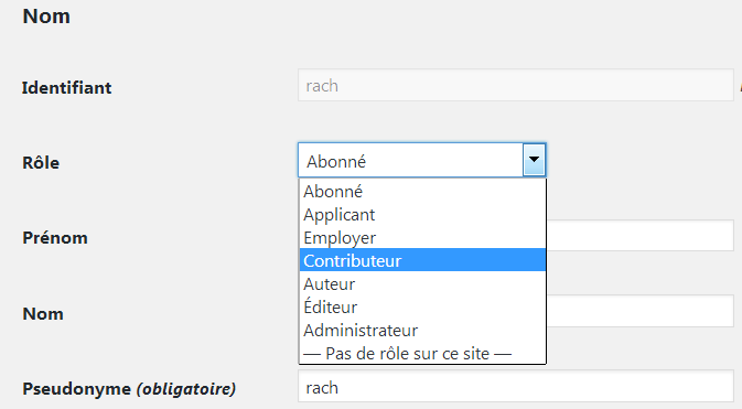 changer le rôle d'un utilisateur wordpress
