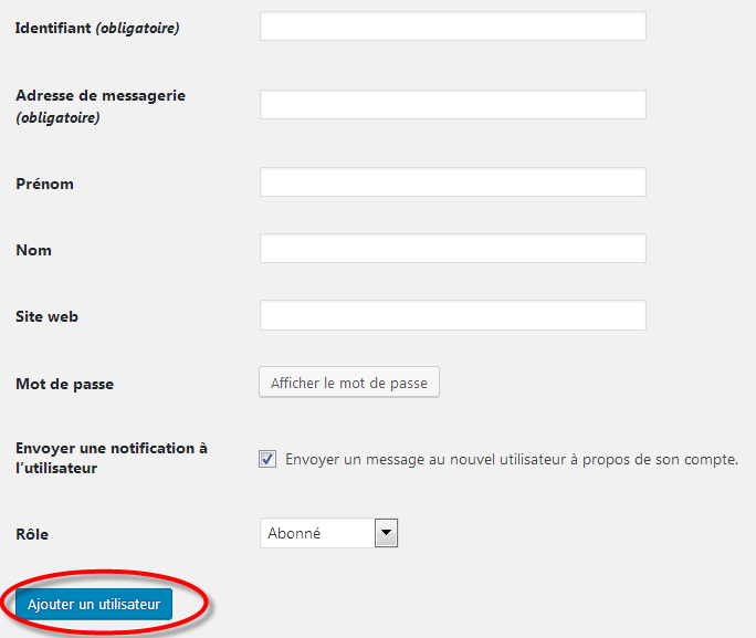 create new wordpress user