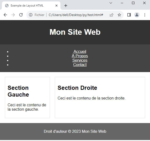 HTML Layout , header, section, nav, footer, aside