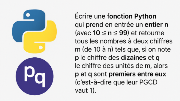 Solution Exercice 18: Algorithme Python qui détérmine les entiers dont les chiffres sont permiers entre eux