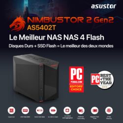 Asustor AS5402T Nimbustor 2 Gen2 - Serveur NAS 2 Baies, Quad-Core 2.0GHz CPU, 4 emplacements M.2 NVMe SSD, Deux Ports 2.5GbE, 4GO RAM DDR, Serveur de Stockage en réseau