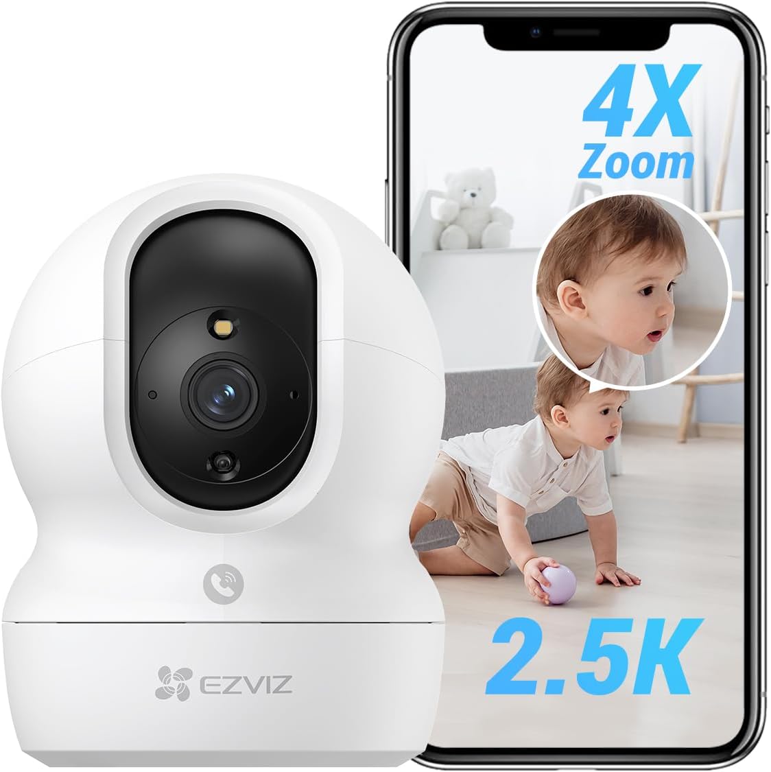 EZVIZ CP1 Pro 4MP Caméra Surveillance WiFi Intérieure, Camera Bébé WiFi 2.4Ghz Pan/Tilt à 360 °, Vision Nocturne Intelligente, Suivi Auto, Audio Bidirectionnel, Mode Veille, Compatible avec Alexa