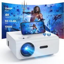 HOPVISION Videoprojecteur, 12000Lumen Videoprojecteur 4K, Mini Projecteur WiFi Bluetooth, Projecteur Video Natif 1080P, Retroprojecteur Compatible avec Smartphone/HDMI/USB/Laptop/Fire Stick/PS5