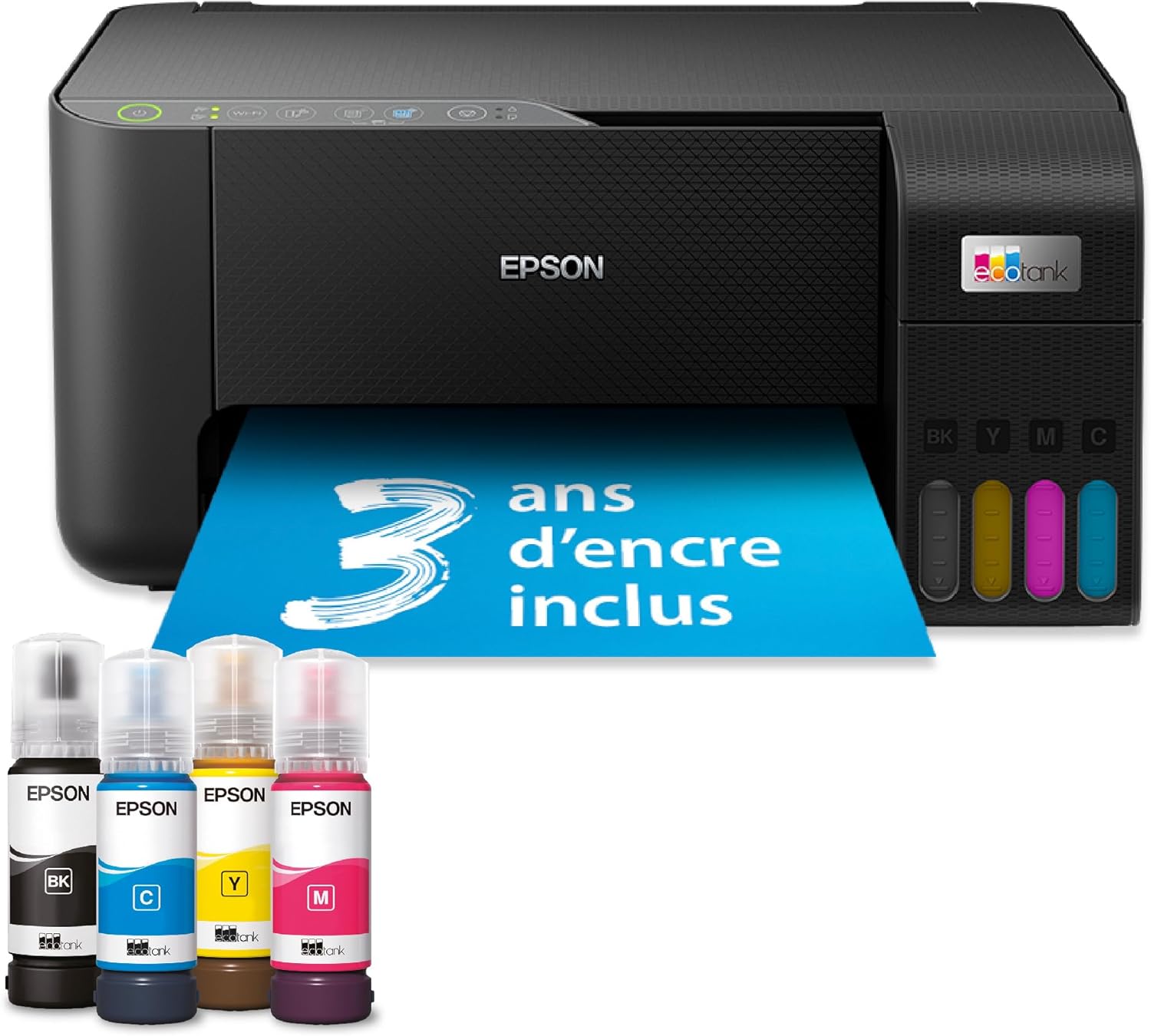 Imprimante sans fil EPSON EcoTank ET-2862 | Réservoirs d'encre haute capacité - Économisez jusqu'à 90% sur les coûts d'encre - Impression mobile, copie, numérisation - 3 ans d'encre inclus