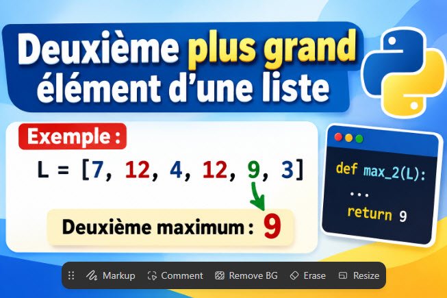 Solution Exercice 102 : Deuxième maximum d'une liste Python